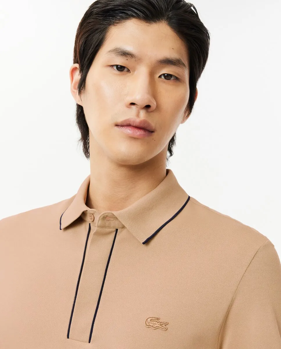 LACOSTE Regular Fit Paris Stretch Piqu  Polo Shirt Beige LACOSTE Regular Fit Paris Stretch Piqu  Polo Shirt Beige