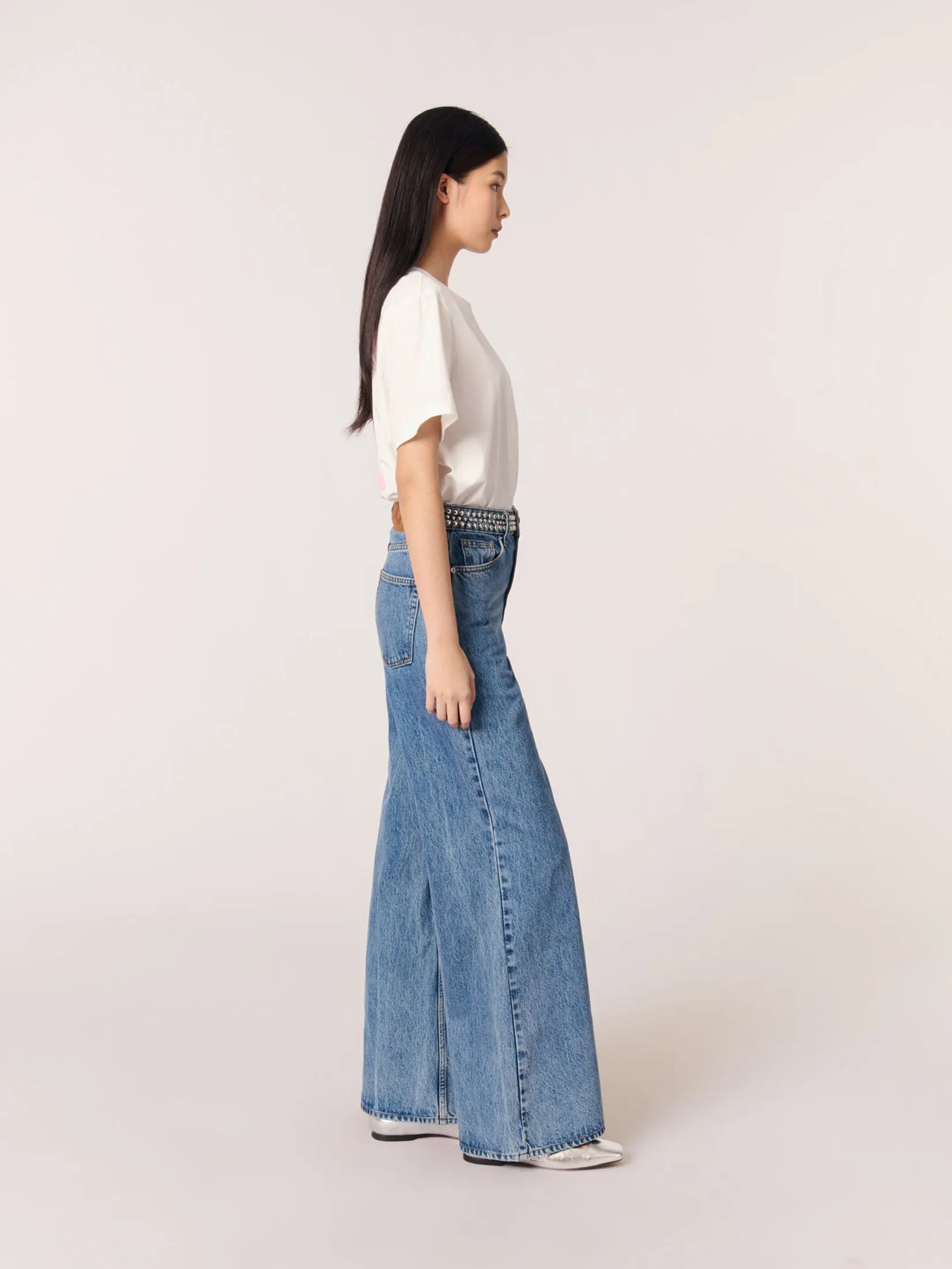 MAJE Women Flares Jeans With Studded Waistband MAJE Women Flares Jeans With Studded Waistband
