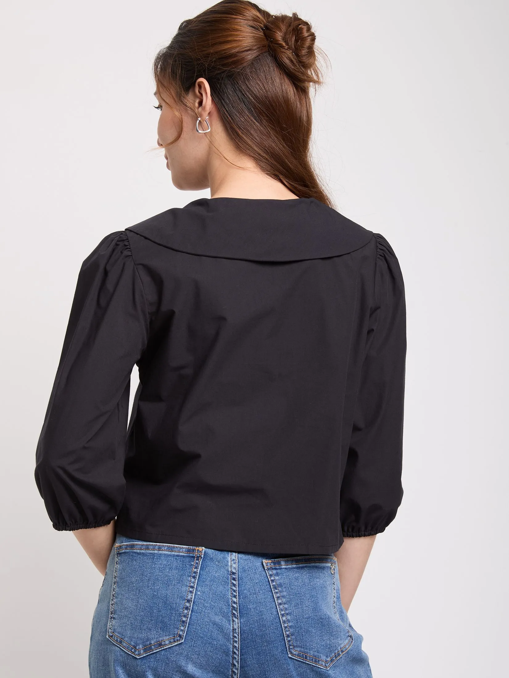 FOF Women Blouse Puff Sleeved Tie Detail FOF Women Blouse Puff Sleeved Tie Detail