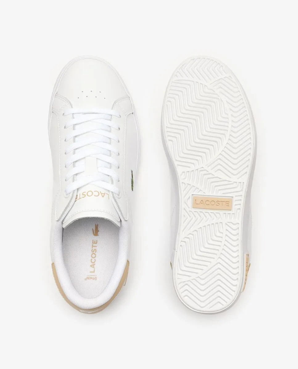 LACOSTE White Women’s Powercourt Logo Tongue Leather Trainers LACOSTE White Women’s Powercourt Logo Tongue Leather Trainers