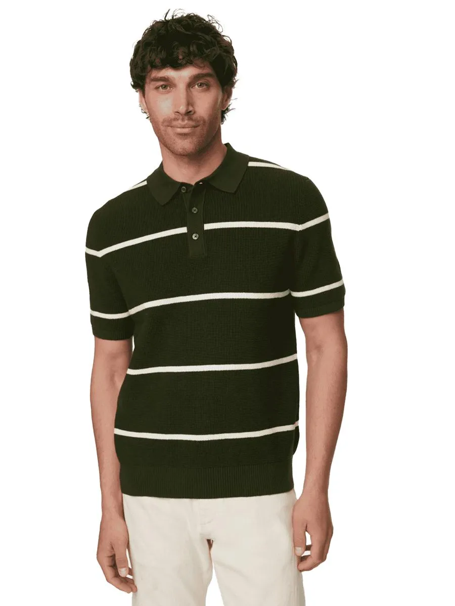 MARKS & SPENCER Men Polo Shirt Cotton Rich Striped Knitted Kh_Khaki