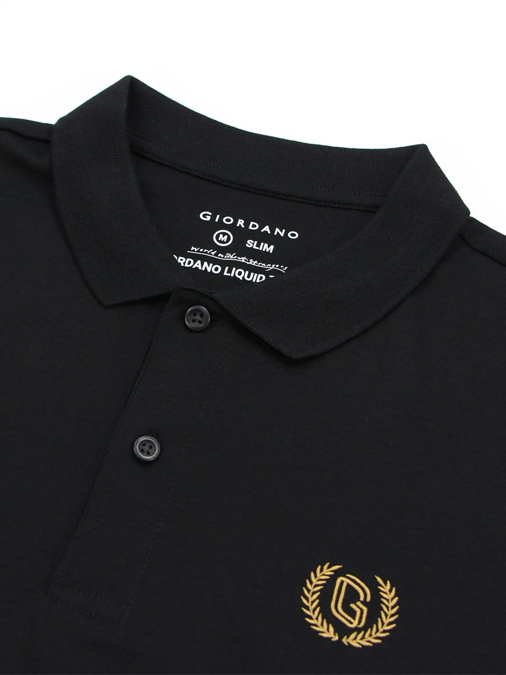 GIORDANO Men's Slim Interlock Plain Polo (Liquid Touch) Signature Black GIORDANO Men's Slim Interlock Plain Polo (Liquid Touch) Signature Black