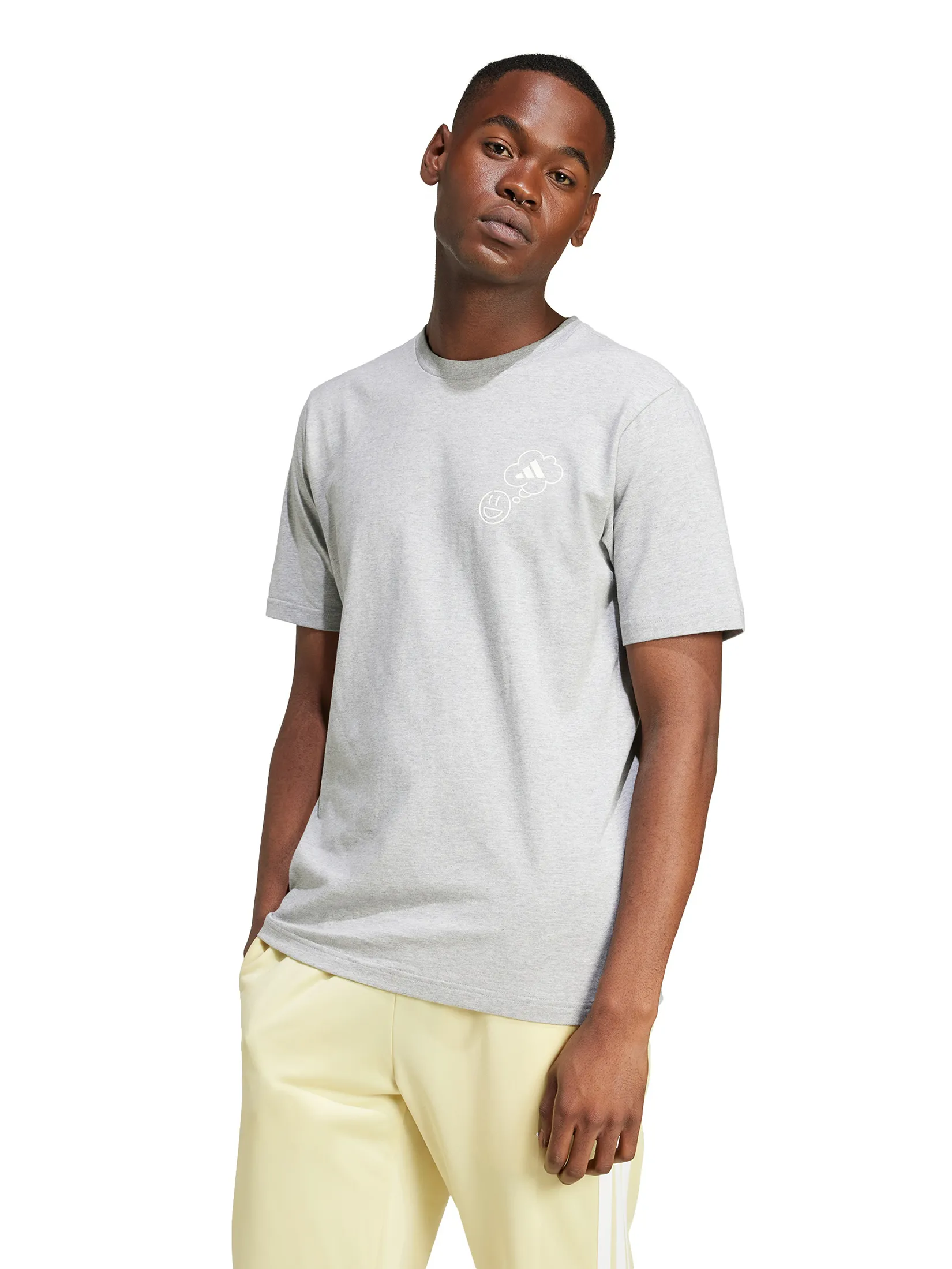 ADIDAS Men T-Shirt Lounge Verbiage Circle Graphic JJ3989 Medium Grey ADIDAS Men T-Shirt Lounge Verbiage Circle Graphic JJ3989 Medium Grey