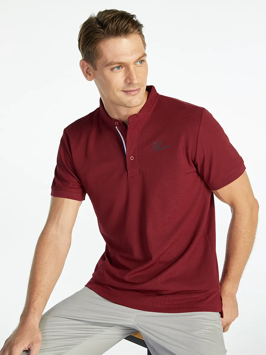 ELLE HOMME MEN BAND COLLAR POLO SHIRT W8K904RE - RED ELLE HOMME MEN BAND COLLAR POLO SHIRT W8K904RE - RED