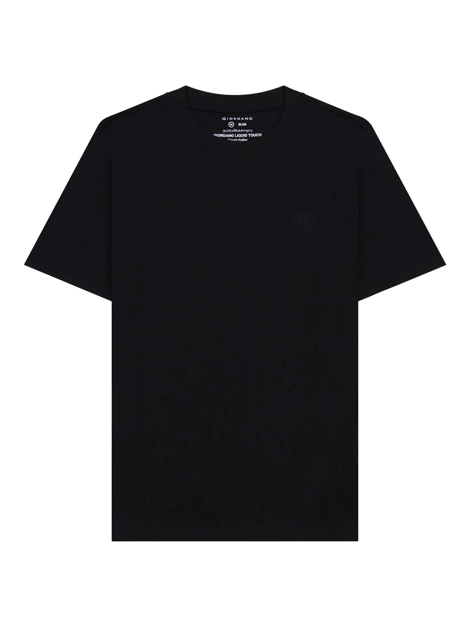 GIORDANO Men's Slim Cotton Embroidery Tee (Liquid Touch) Signature Black GIORDANO Men's Slim Cotton Embroidery Tee (Liquid Touch) Signature Black