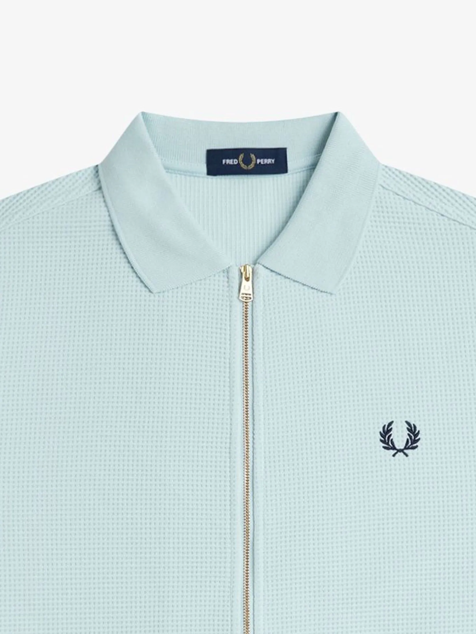 Fred Perry Men WAFFLE ZIP THROUGH POLO SHIRT  Blue Fred Perry Men WAFFLE ZIP THROUGH POLO SHIRT  Blue