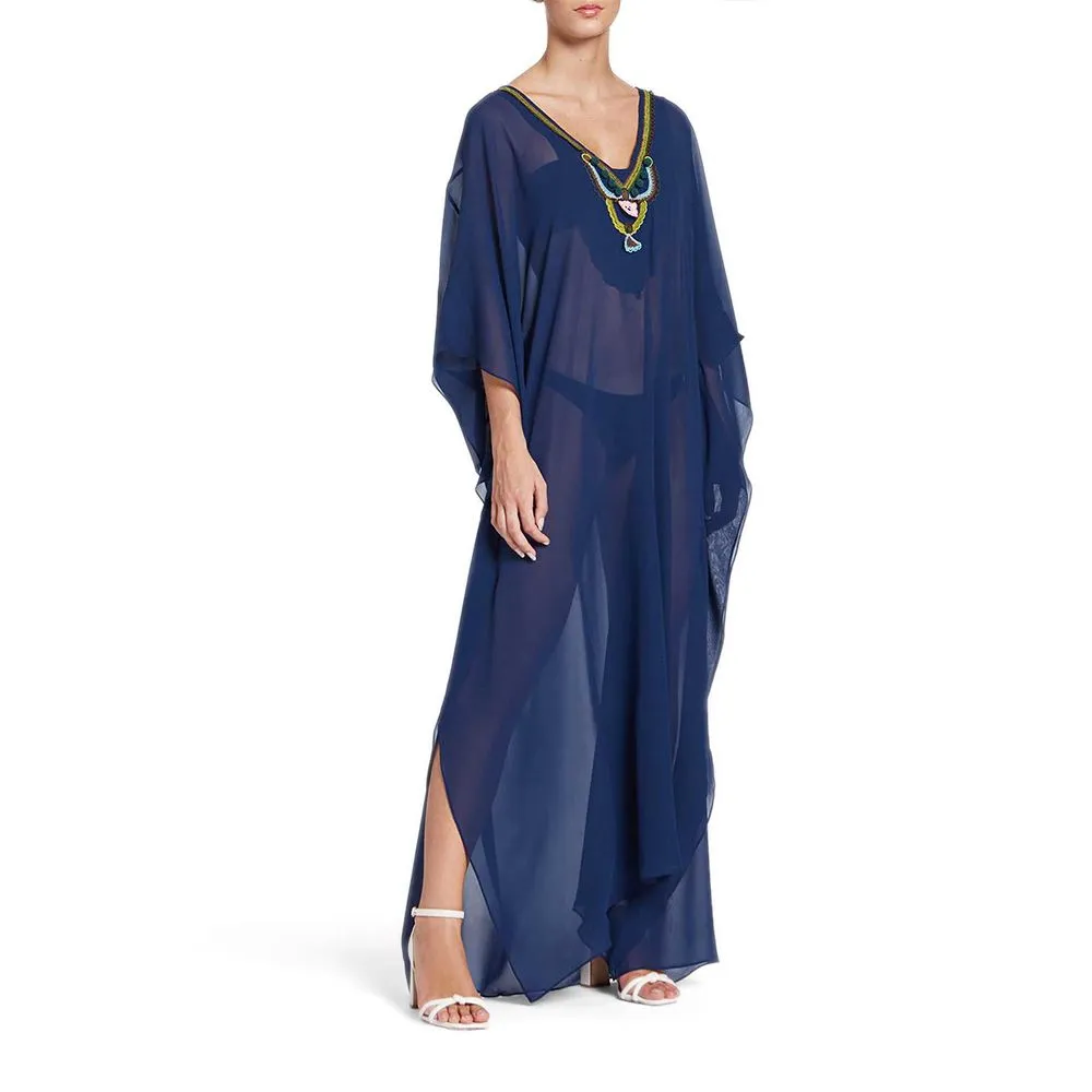 ANGELYS BALEK Blue Deep V Neck Women Kaftan ANGELYS BALEK Blue Deep V Neck Women Kaftan