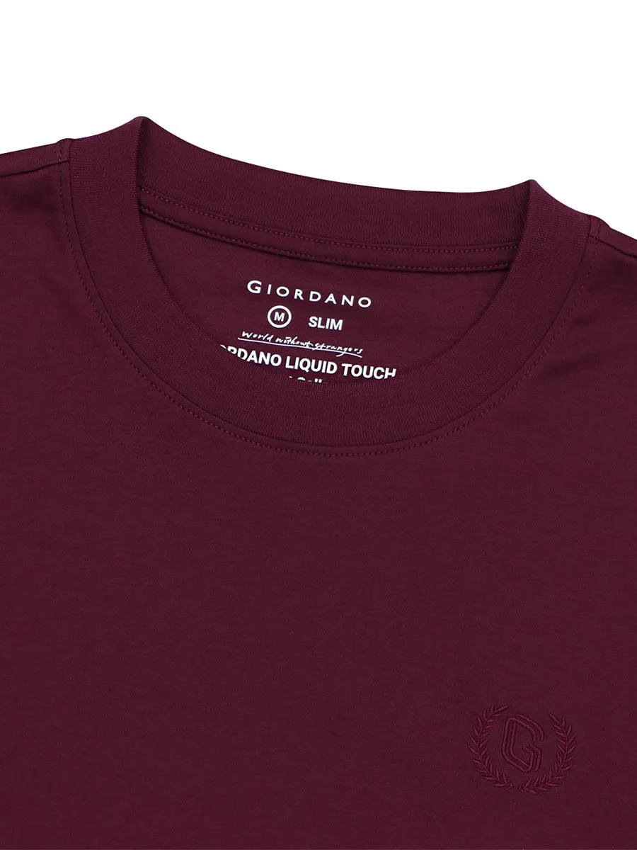 GIORDANO Men's Interlock Embroidery Tee (Liquid Touch)  Burgundy red GIORDANO Men's Interlock Embroidery Tee (Liquid Touch)  Burgundy red
