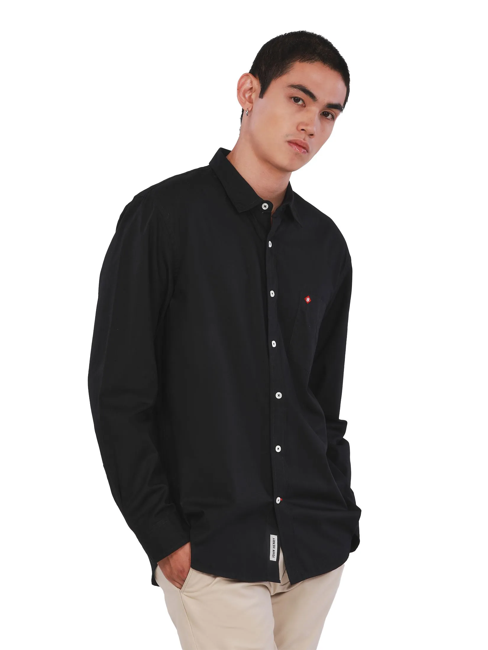 JOHN HENRY Men's Long Sleeves Shirts (Slim Fit) ESSENTIALS Black JOHN HENRY Men's Long Sleeves Shirts (Slim Fit) ESSENTIALS Black