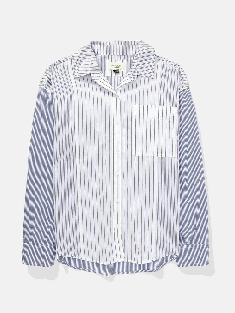 American Eagle WOMEN 5682 CORE PERFECT SHIRT STRIPE MIX 400 BLUE American Eagle WOMEN 5682 CORE PERFECT SHIRT STRIPE MIX 400 BLUE