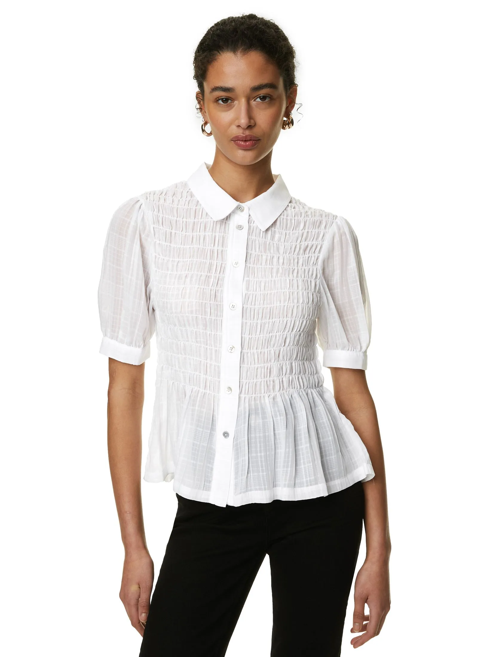 MARKS & SPENCER Women Shirt Shirred Soft White MARKS & SPENCER Women Shirt Shirred Soft White