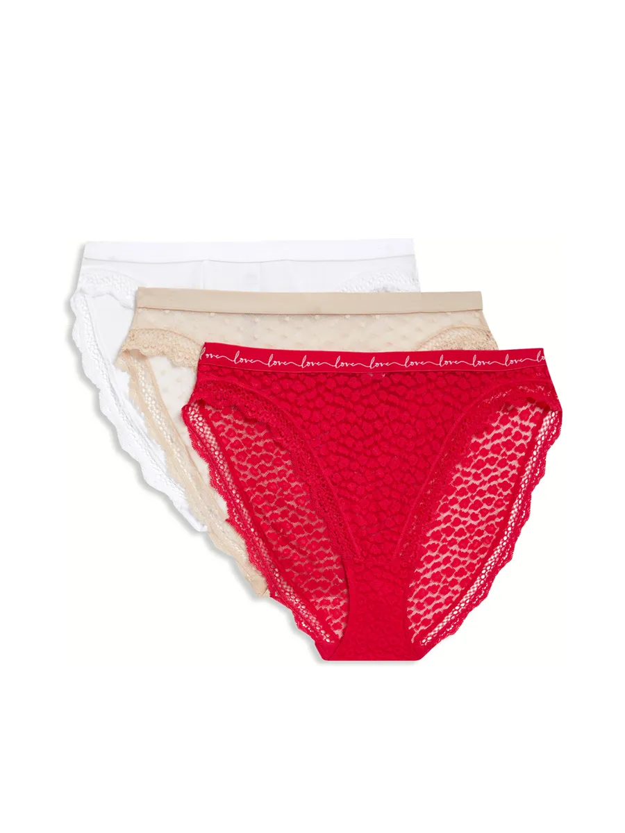 MARKS & SPENCER Women High Leg Knickers Mesh & Lace 3pk Geranium MARKS & SPENCER Women High Leg Knickers Mesh & Lace 3pk Geranium
