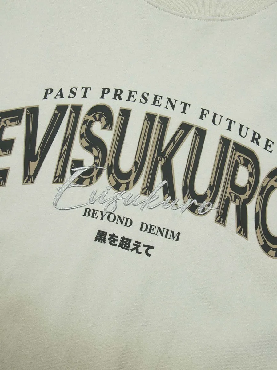 EVISU Men T-Shirt Tie-Dye Logo Print And Embroidery Oversized Cream EVISU Men T-Shirt Tie-Dye Logo Print And Embroidery Oversized Cream