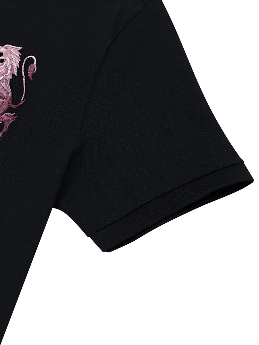 GIORDANO Men's Lycra Pique Embroidery Polo (3D Lion) Black GIORDANO Men's Lycra Pique Embroidery Polo (3D Lion) Black