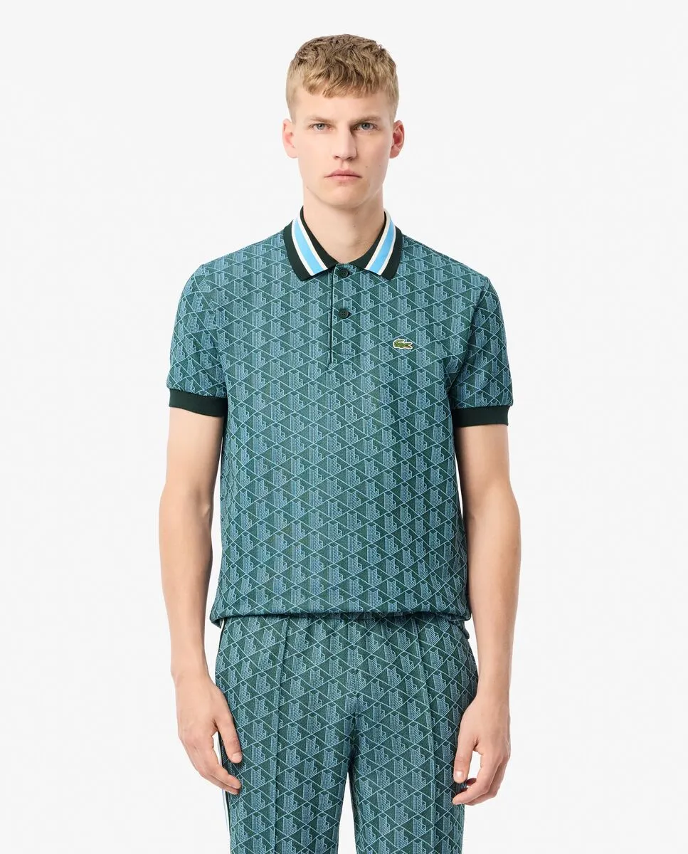 LACOSTE Classic Fit Monogram Jacquard Polo Shirt Green LACOSTE Classic Fit Monogram Jacquard Polo Shirt Green