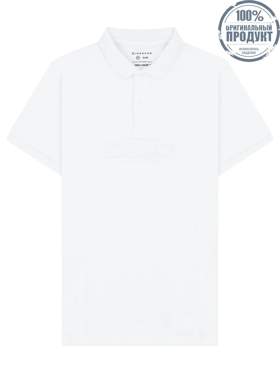 GIORDANO Men's Slim Fit Embroidery Bold Polo (Liquid Touch) Signature white GIORDANO Men's Slim Fit Embroidery Bold Polo (Liquid Touch) Signature white