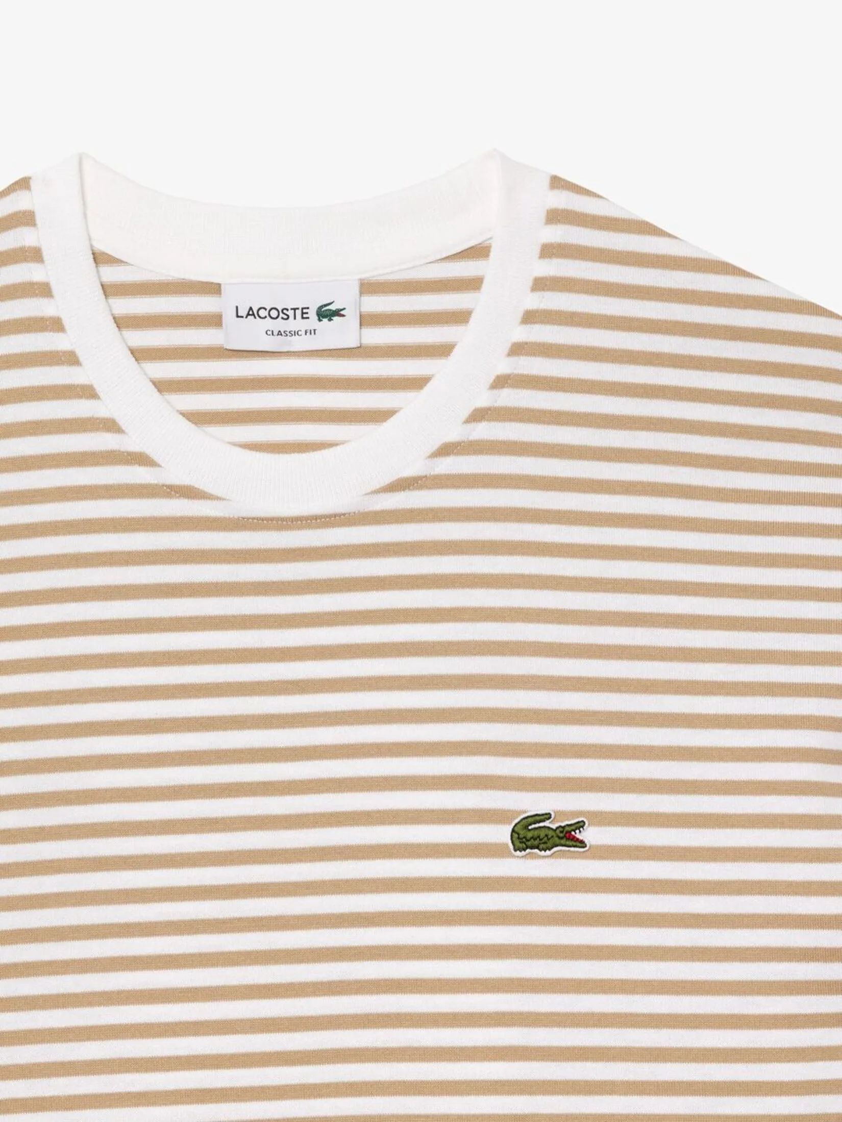 LACOSTE Striped Heavy Cotton T-shirt Beige LACOSTE Striped Heavy Cotton T-shirt Beige
