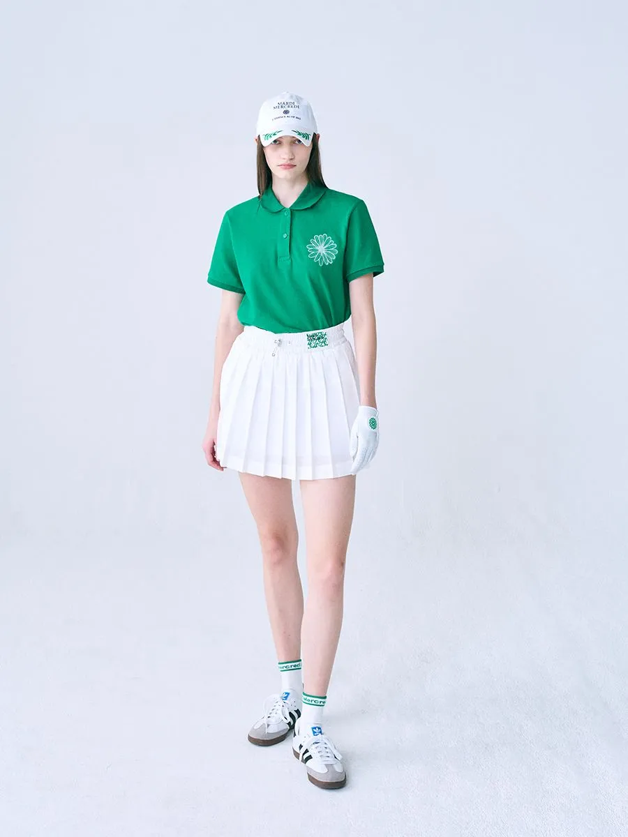 MARDI MERCREDI ACTIF Piquet Tshirt Flower Needlework Green Ivory F MARDI MERCREDI ACTIF Piquet Tshirt Flower Needlework Green Ivory F