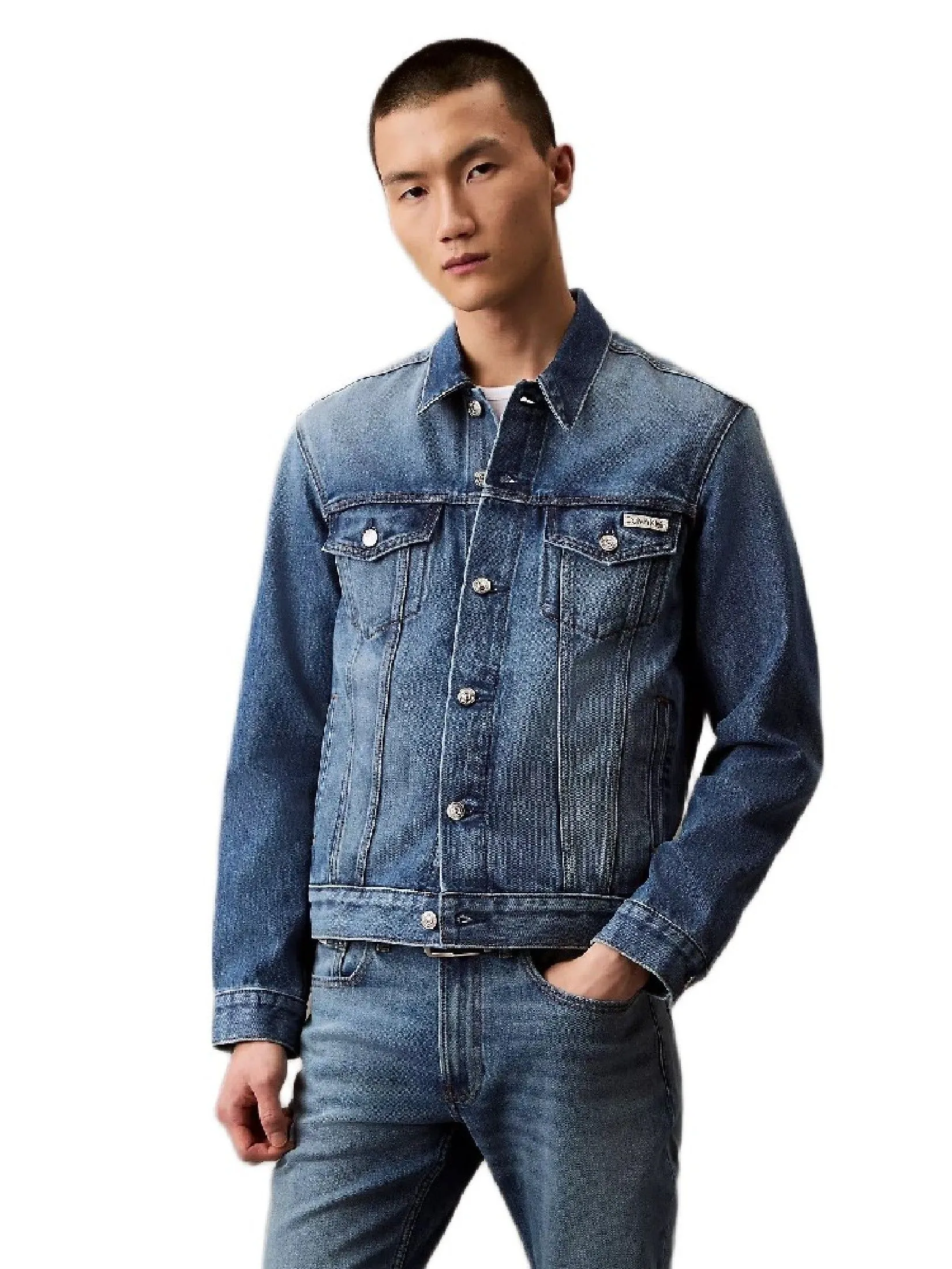 CALVIN KLEIN Men's Classic Denim COOLMAX® Trucker Jacket Blue CALVIN KLEIN Men's Classic Denim COOLMAX® Trucker Jacket Blue