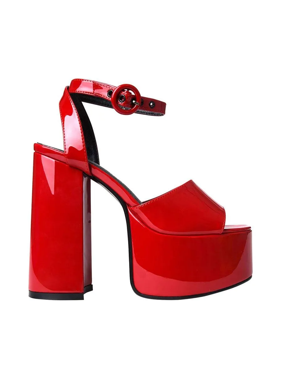 VILLAINS SF YUZA Women's Platform Heeled Sandals RED VILLAINS SF YUZA Women's Platform Heeled Sandals RED