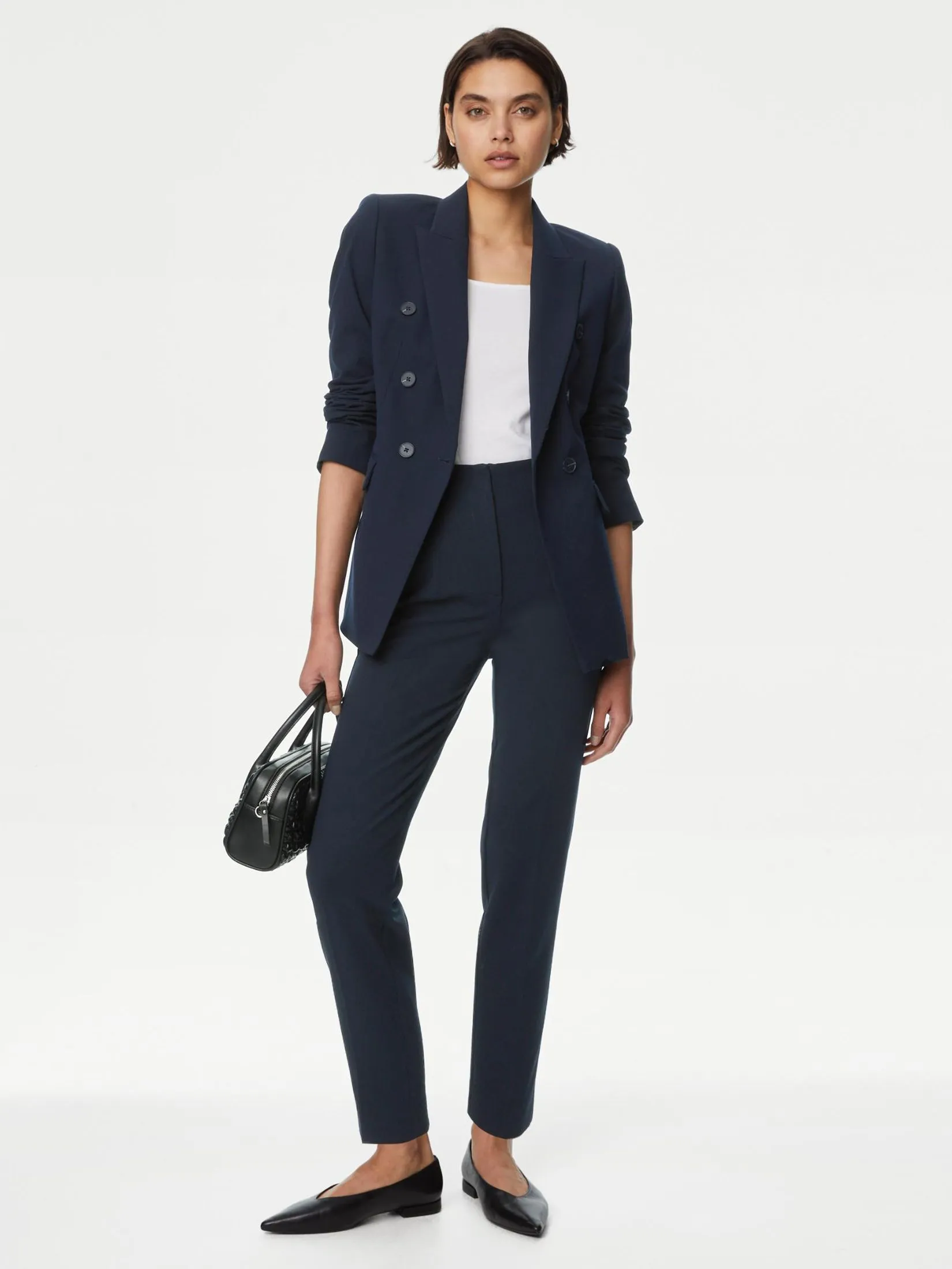 MARKS & SPENCER Women Trousers Tapered Ankle Grazer Midnight Navy MARKS & SPENCER Women Trousers Tapered Ankle Grazer Midnight Navy