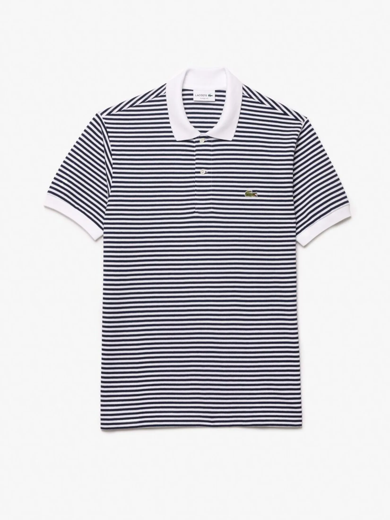 LACOSTE Classic Fit L.12.12 Striped Petit Piqu  Polo Shirt White LACOSTE Classic Fit L.12.12 Striped Petit Piqu  Polo Shirt White