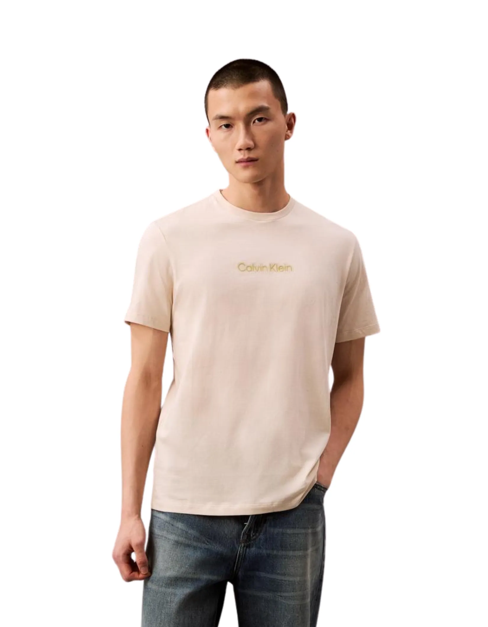 CALVIN KLEIN Men's Ck Tonal Graphic Regular Crewneck T-Shirt Sand CALVIN KLEIN Men's Ck Tonal Graphic Regular Crewneck T-Shirt Sand