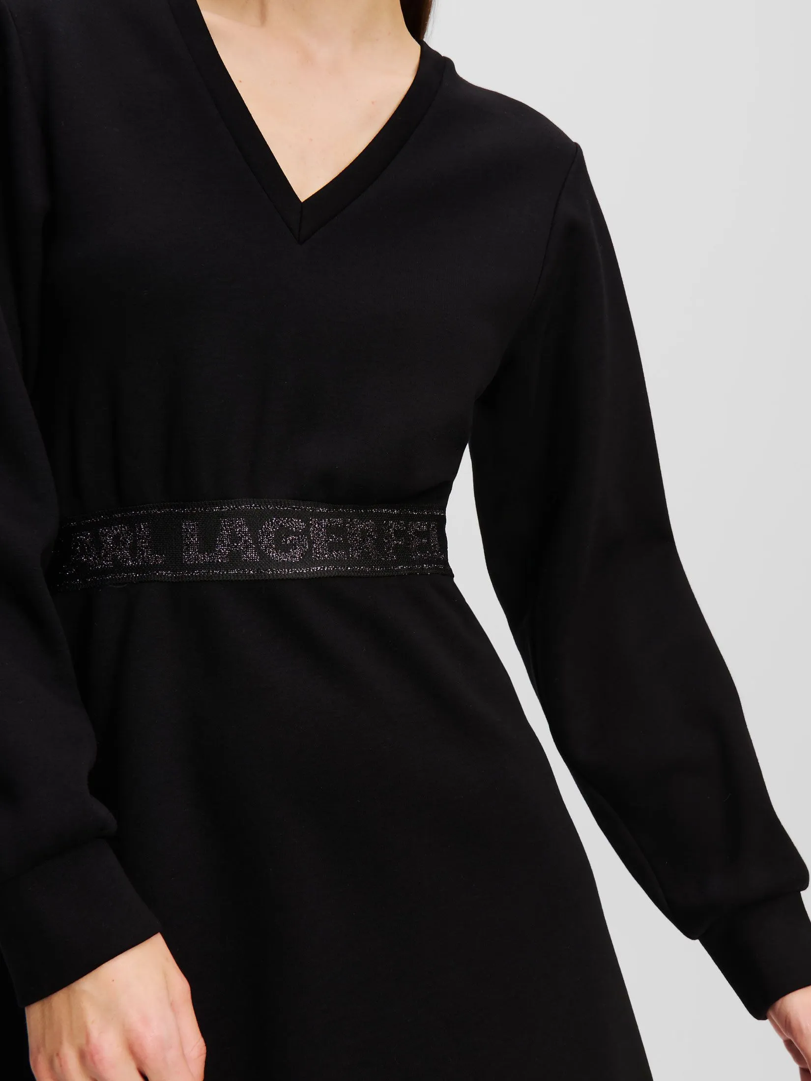KARL LAGERFELD GLITTER LOGO TAPE SWEATDRESS BLACK KARL LAGERFELD GLITTER LOGO TAPE SWEATDRESS BLACK