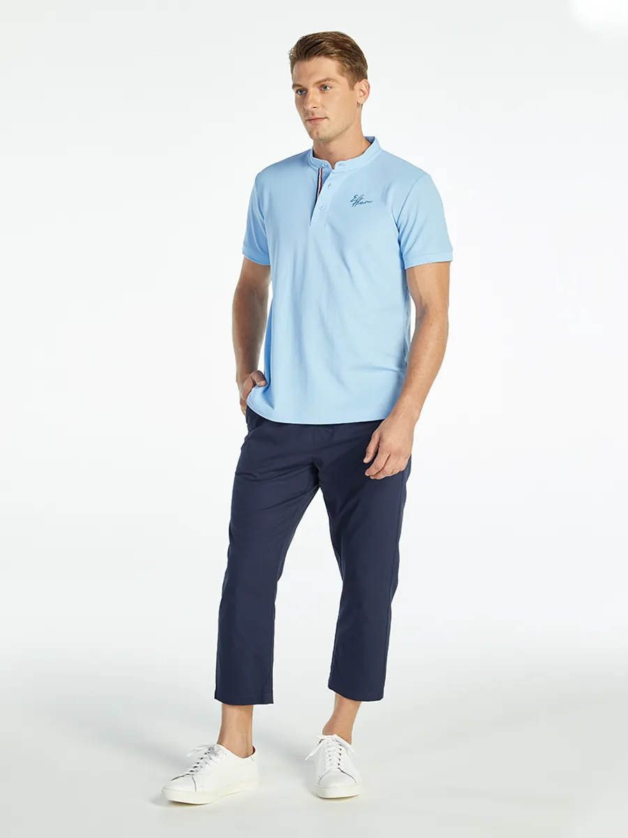 ELLE HOMME MEN BAND COLLAR POLO SHIRT W8K904BU - BLUE ELLE HOMME MEN BAND COLLAR POLO SHIRT W8K904BU - BLUE