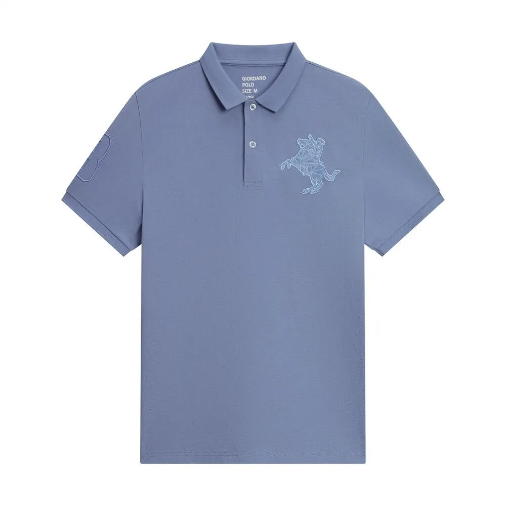 GIORDANO Purple Men's Pique Slim Fit Embroidery Napoleon Polo 01013210 GIORDANO Purple Men's Pique Slim Fit Embroidery Napoleon Polo 01013210