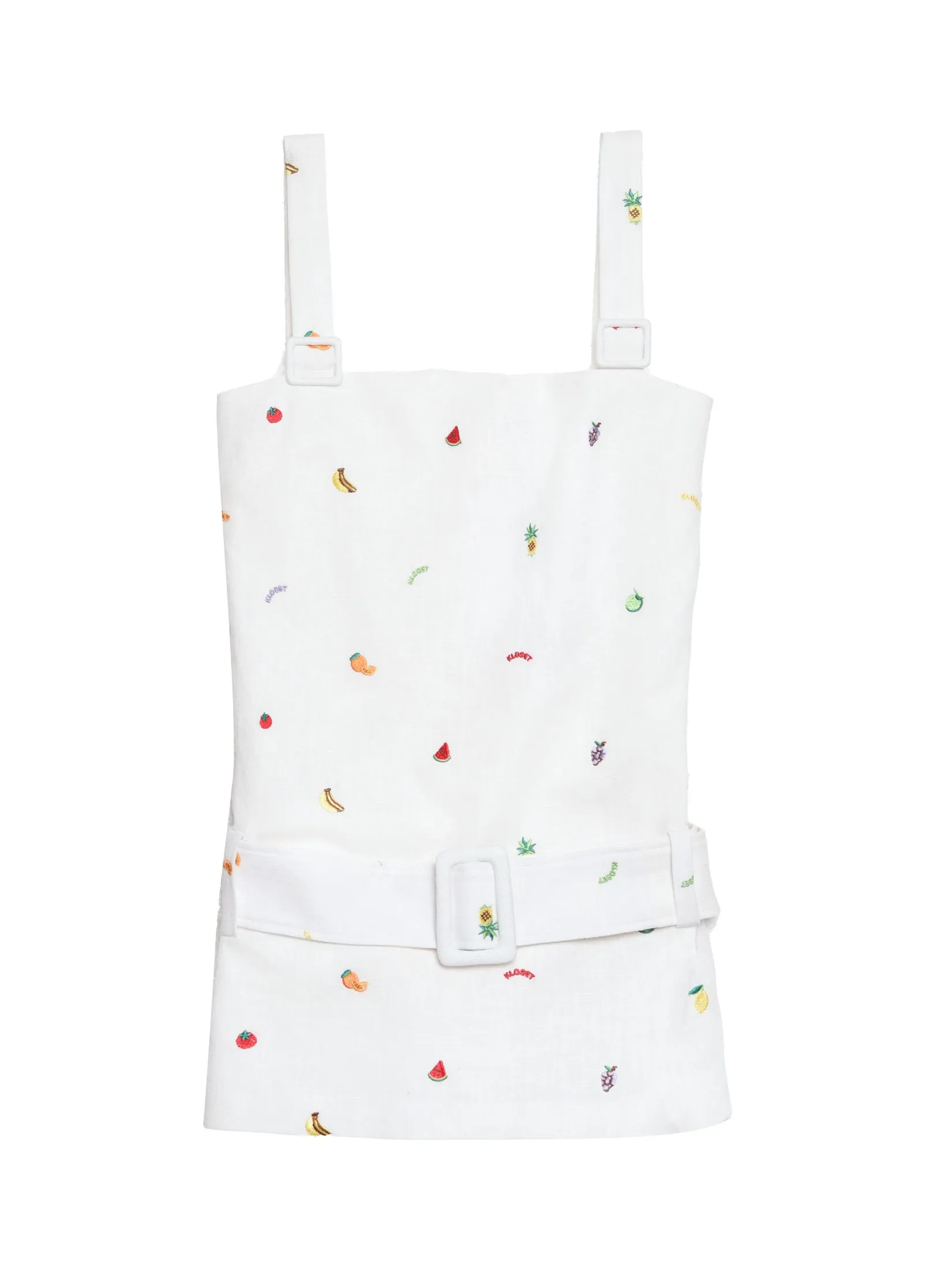 KLOSET (SS25) Women Tiny Fruit Embroidered Contrast Waist Dress White KLOSET (SS25) Women Tiny Fruit Embroidered Contrast Waist Dress White