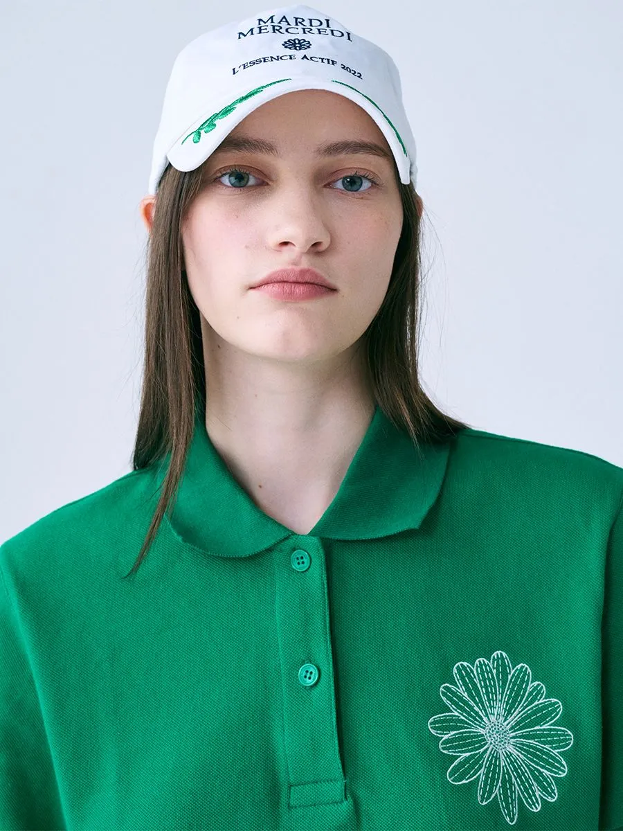 MARDI MERCREDI ACTIF Piquet Tshirt Flower Needlework Green Ivory F MARDI MERCREDI ACTIF Piquet Tshirt Flower Needlework Green Ivory F