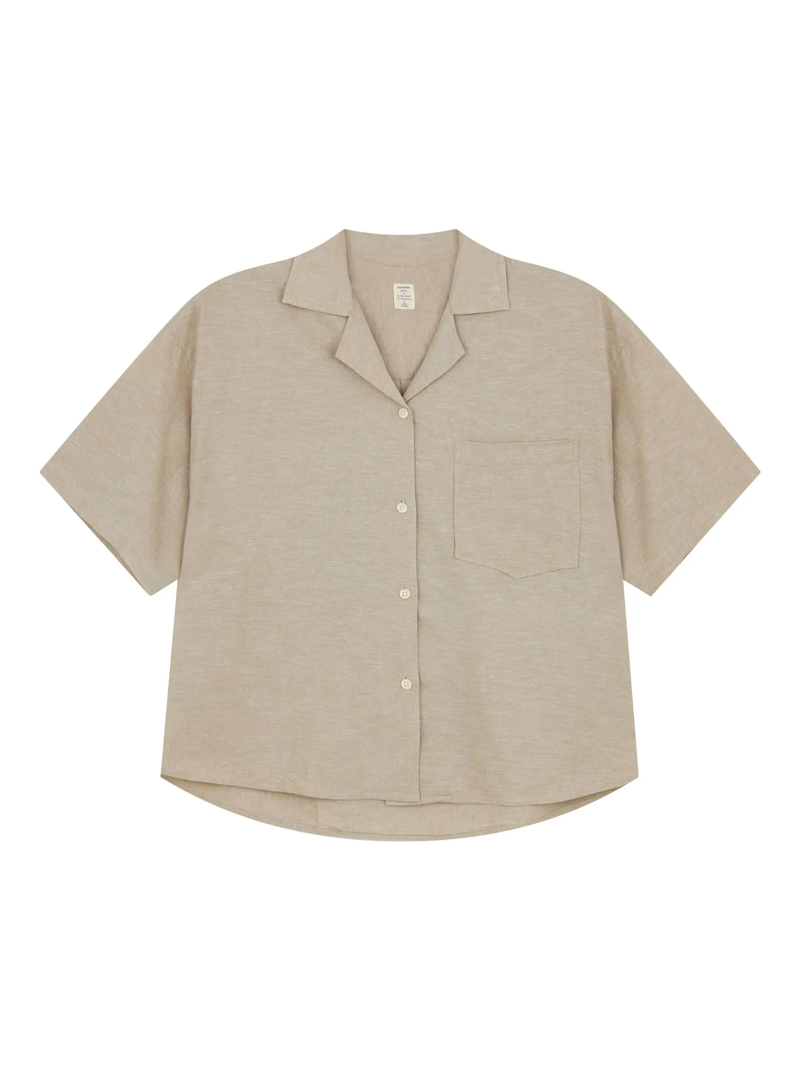 GIORDANO Women's Loose Linen Shirt Crockery Khaki GIORDANO Women's Loose Linen Shirt Crockery Khaki