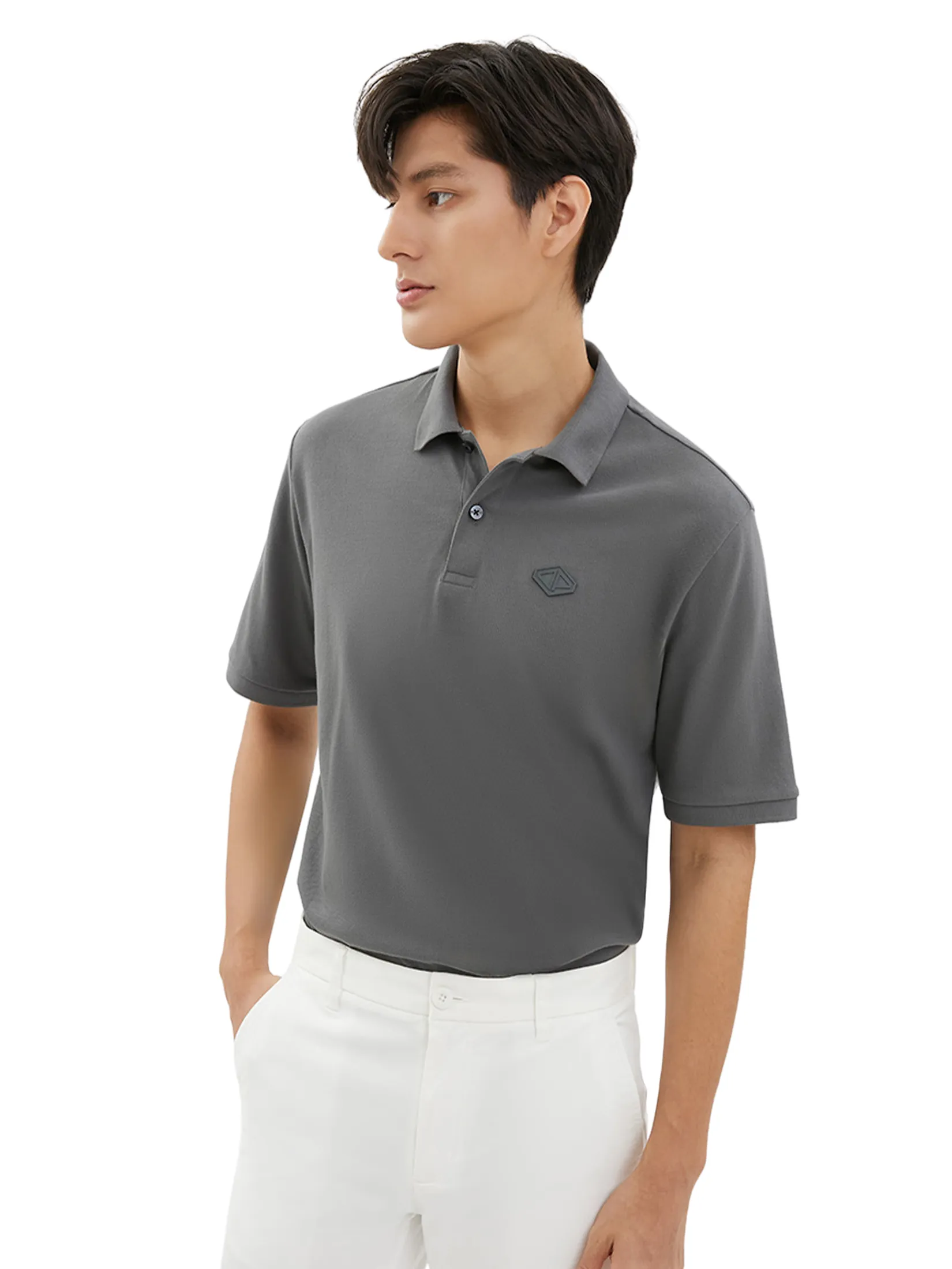 DAPPER DAPPER DP Patch Polo Shirt Grey DAPPER DAPPER DP Patch Polo Shirt Grey