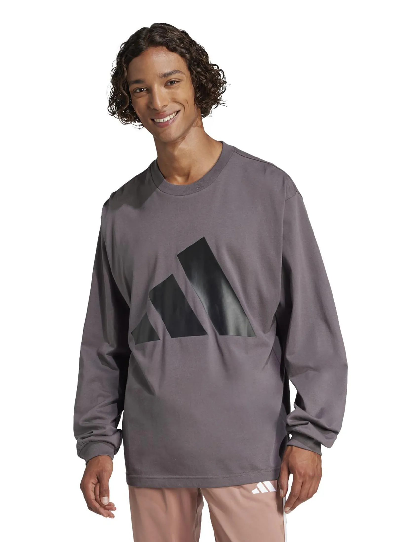 ADIDAS Men Top Long-Sleeve Essentials Big Logo Single Jersey Grey Strata / Black ADIDAS Men Top Long-Sleeve Essentials Big Logo Single Jersey Grey Strata / Black