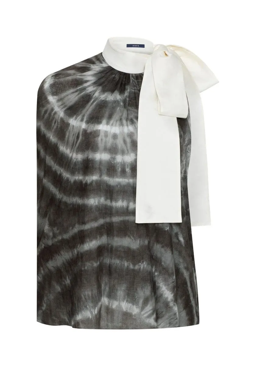 ASAVA (SS24) Tie-dye One-shoulder Bow Women Blouse Black ASAVA (SS24) Tie-dye One-shoulder Bow Women Blouse Black