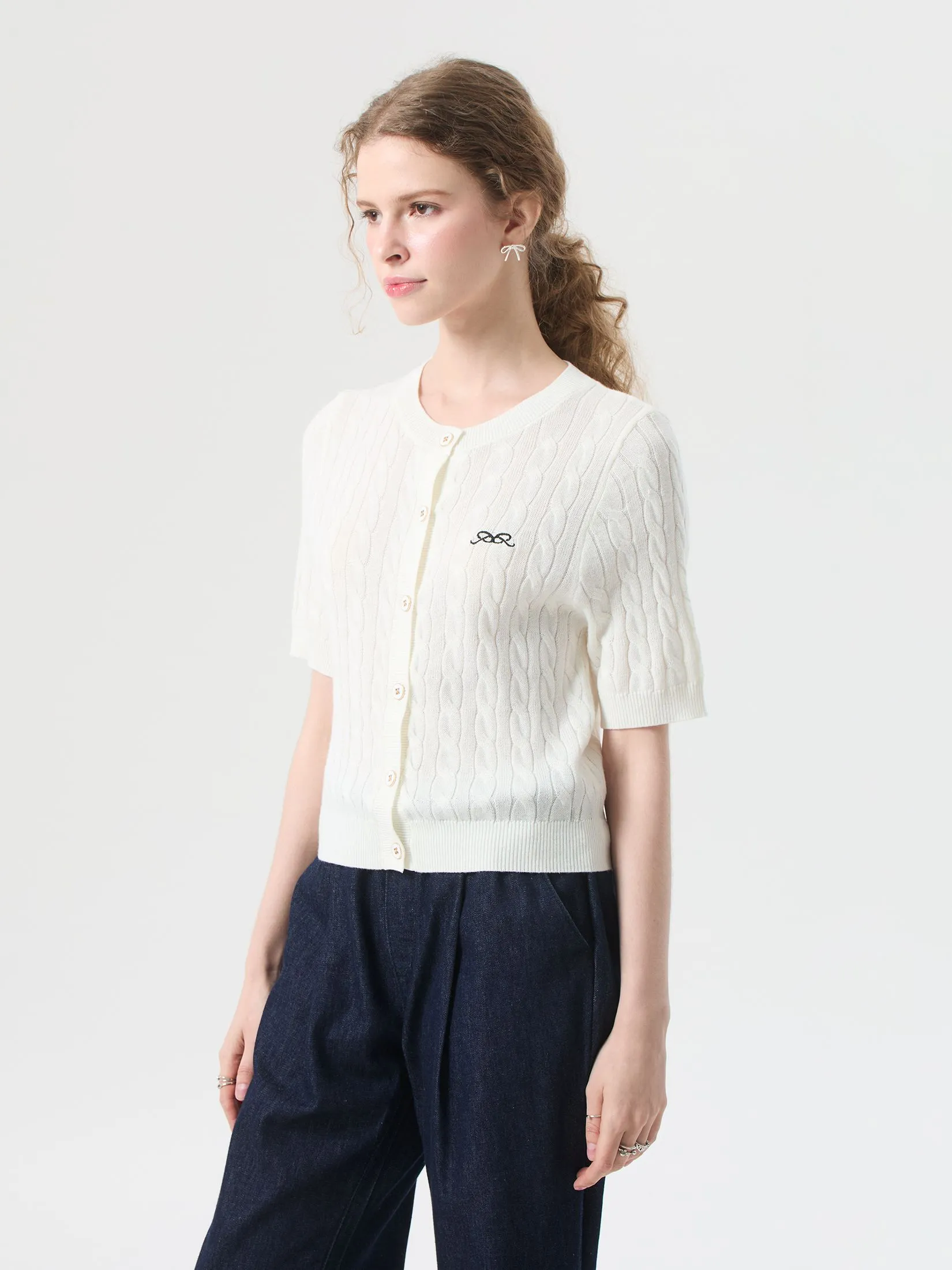 EP Cable Knit Sweater Woman Off White EP Cable Knit Sweater Woman Off White