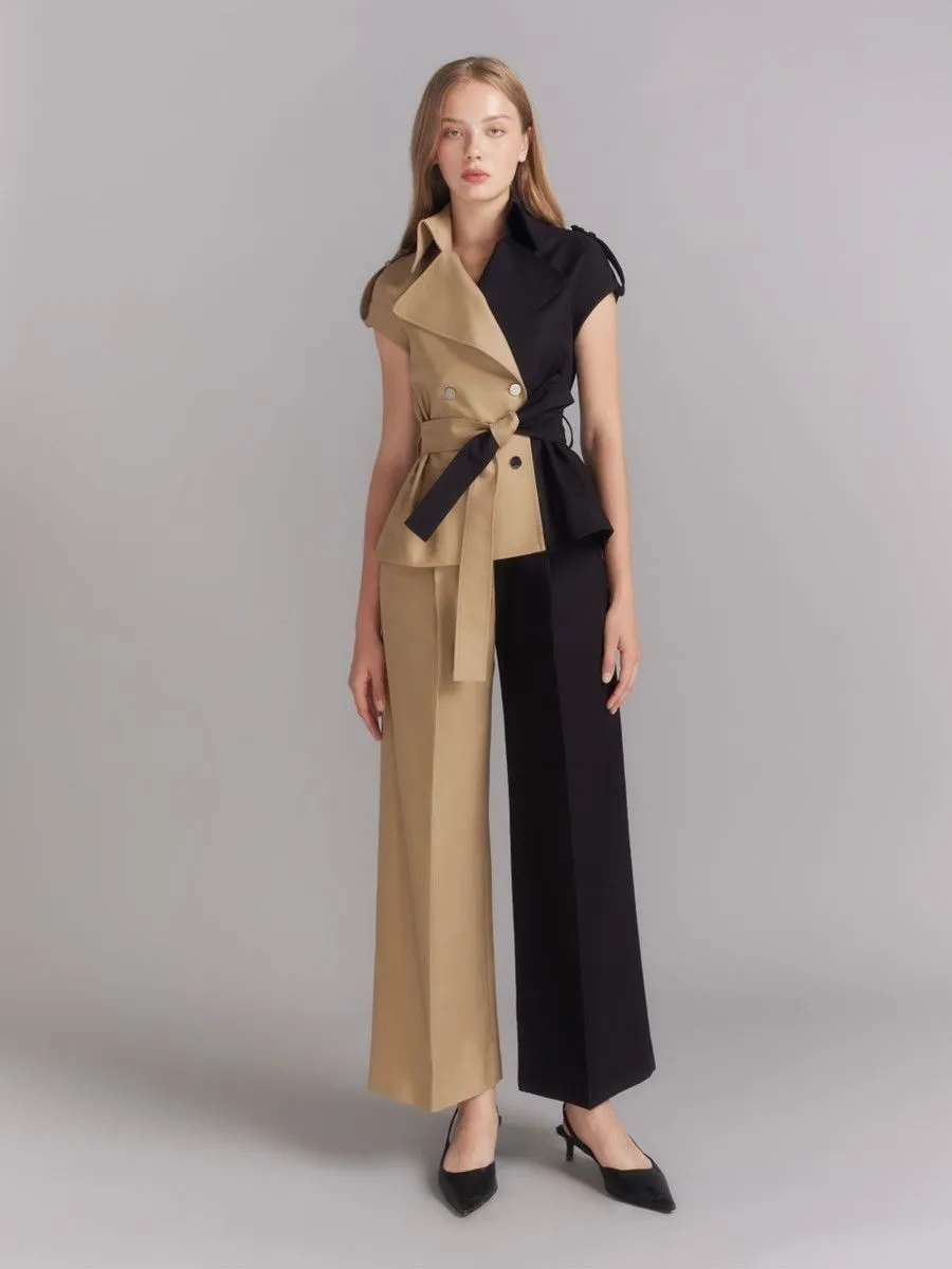 ASAVA (AW23) Bicolored Women Culotte Pants Black ASAVA (AW23) Bicolored Women Culotte Pants Black