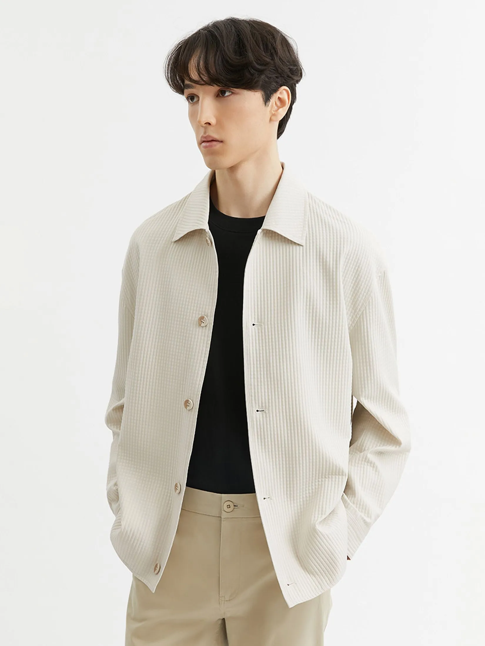DAPPER Men Waffle Textured Jacket Cream DAPPER Men Waffle Textured Jacket Cream