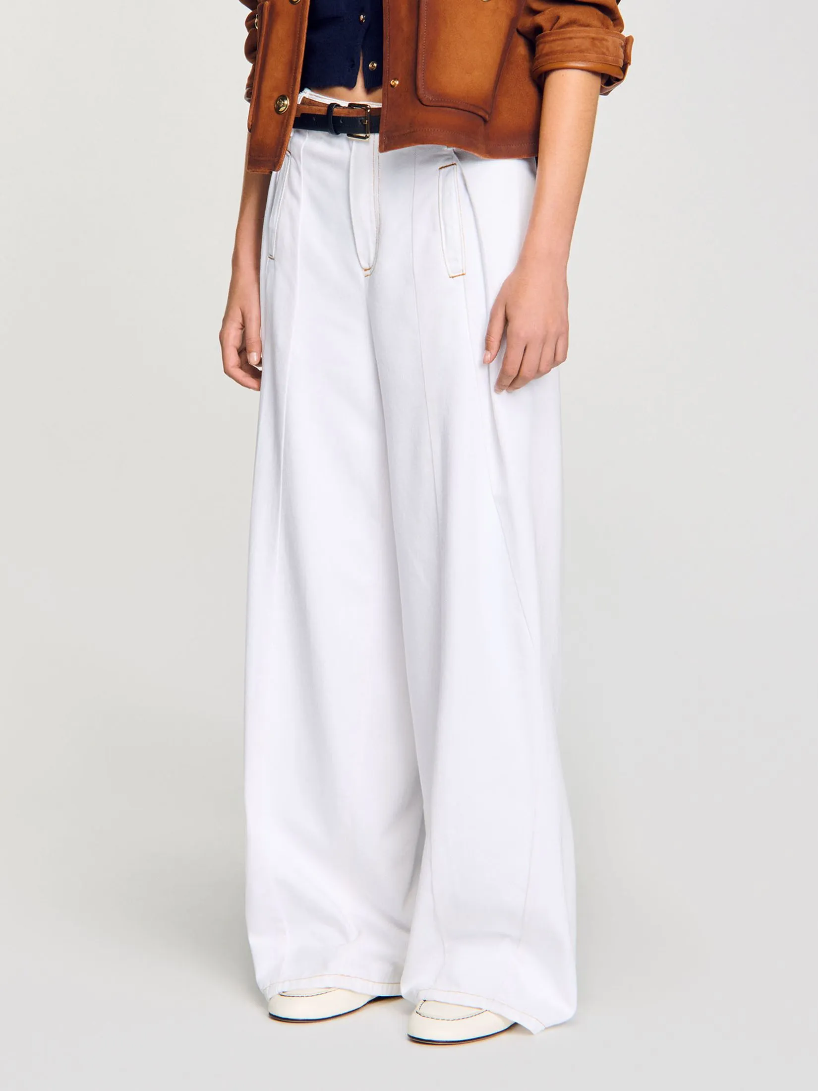 SANDRO Topstitched Wide-Leg Jeans SANDRO Topstitched Wide-Leg Jeans