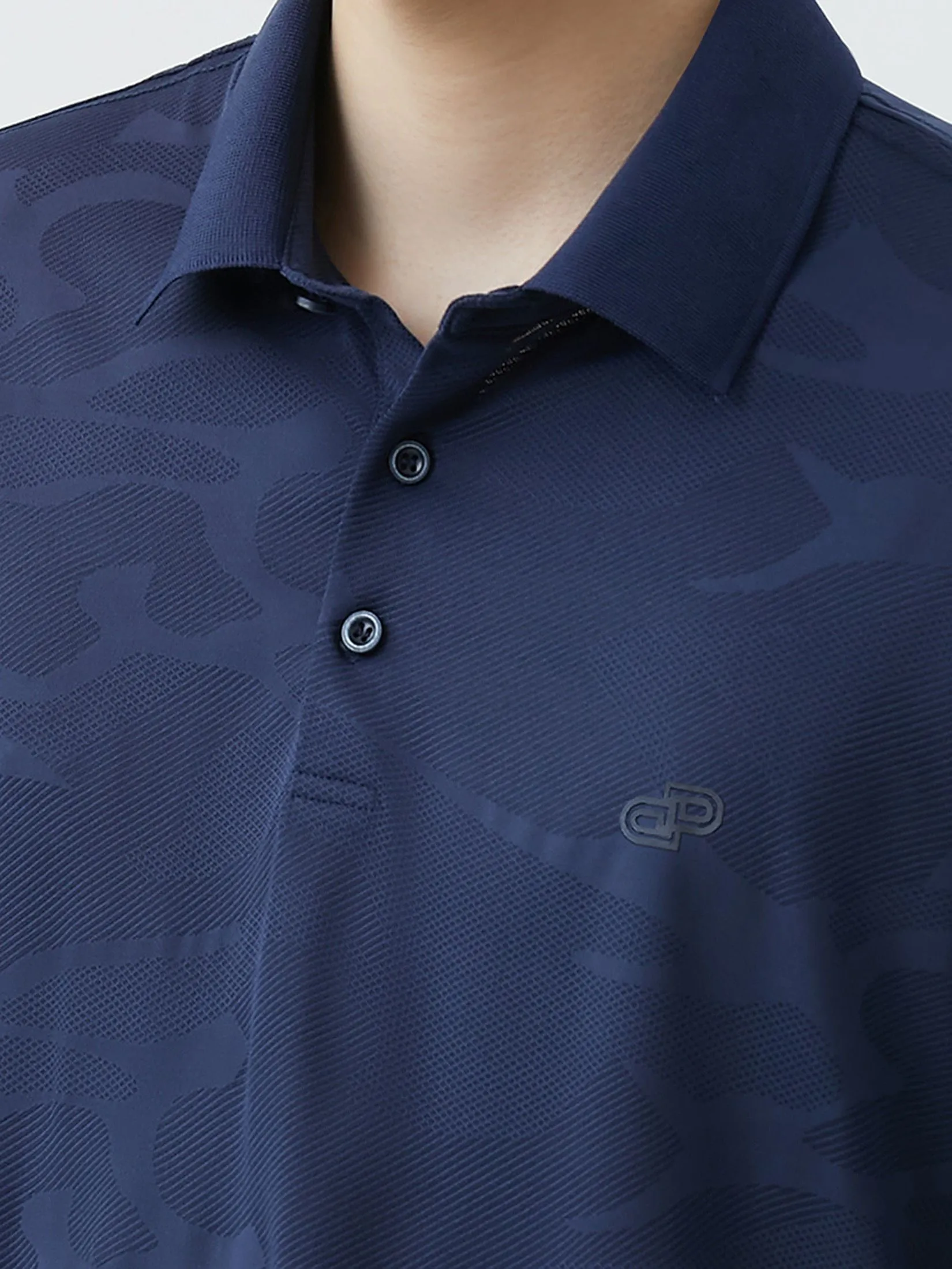 DAPPER DAPPER Tonal Camo Jacquard Polo Shirt Navy DAPPER DAPPER Tonal Camo Jacquard Polo Shirt Navy