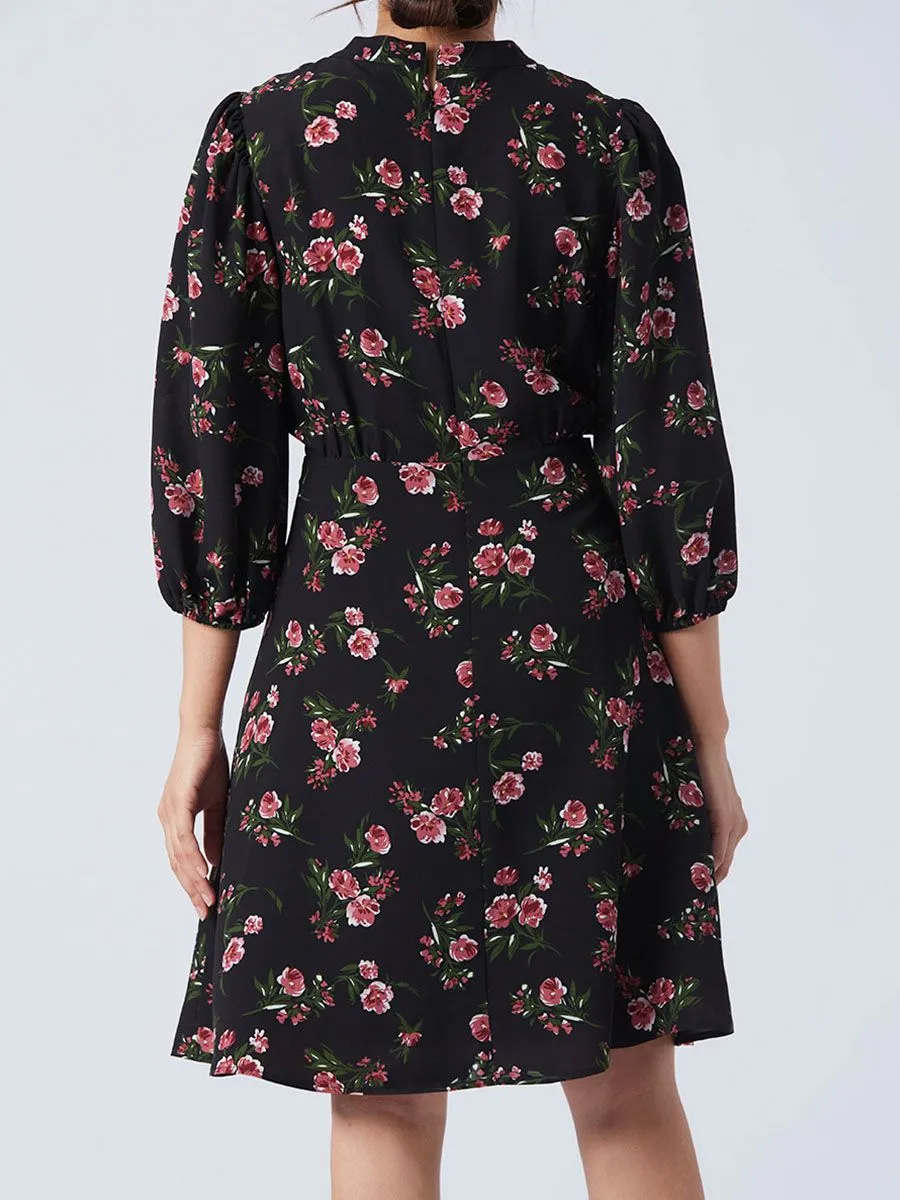 ESPADA Floral Print Fit and Flare Dress Women Black ESPADA Floral Print Fit and Flare Dress Women Black