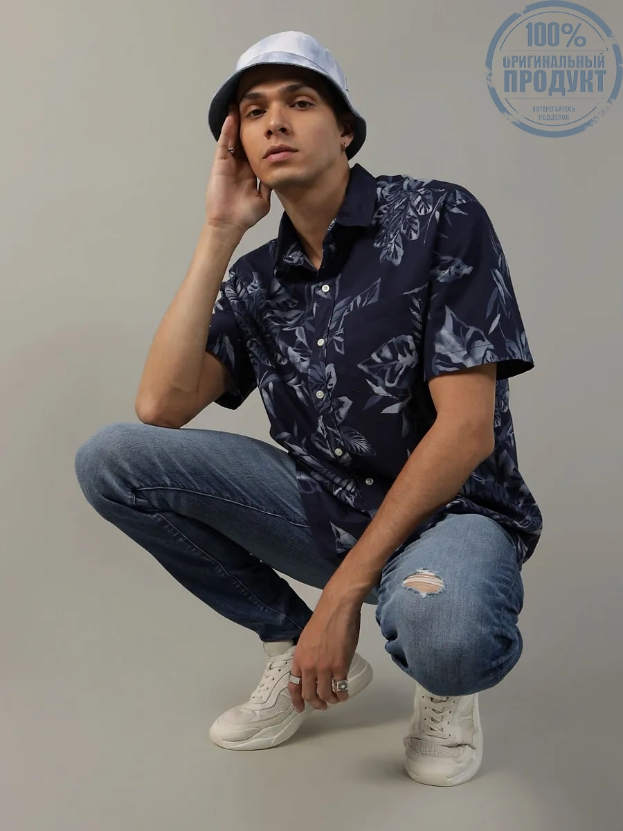 American Eagle MEN SCOTT FLORAL SS OVERSIZED CSC 32S POPLIN BLEACH WASH 410 NAVY American Eagle MEN SCOTT FLORAL SS OVERSIZED CSC 32S POPLIN BLEACH WASH 410 NAVY