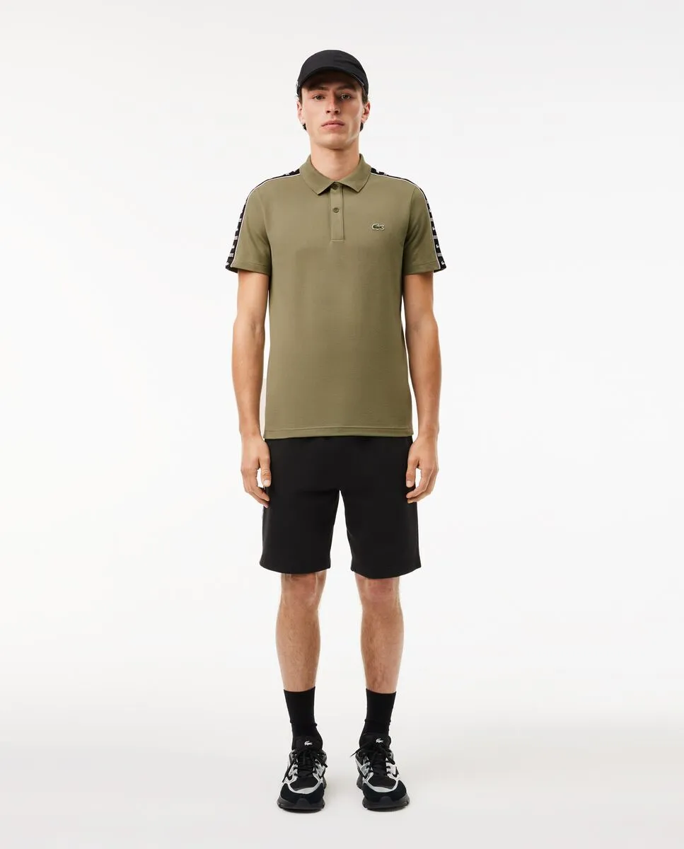 LACOSTE Regular Fit Logo Stripe Mini Piqu  Polo Shirt Green LACOSTE Regular Fit Logo Stripe Mini Piqu  Polo Shirt Green