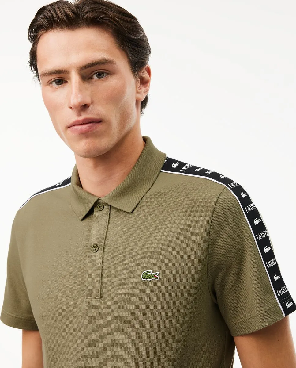 LACOSTE Regular Fit Logo Stripe Mini Piqu  Polo Shirt Green LACOSTE Regular Fit Logo Stripe Mini Piqu  Polo Shirt Green