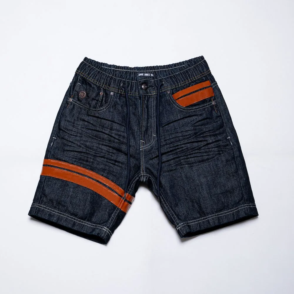 DAVIE JONES NAVY ELASTICATED WAIST STRAPPED DENIM SHORTS SH0028NV