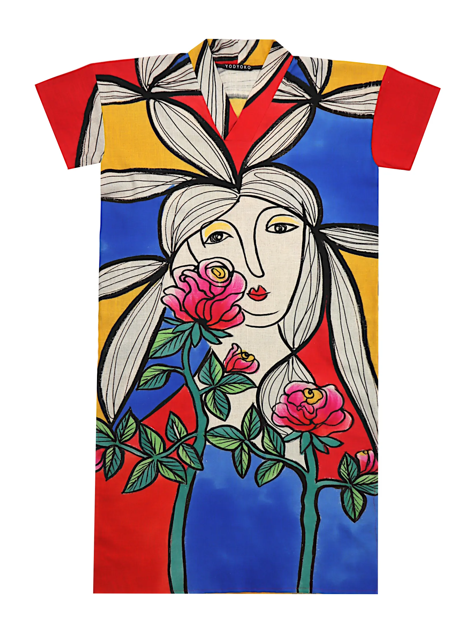 YODYOKO Long Tunic Dress - Multicolor :  Woman And Red Rose YODYOKO Long Tunic Dress - Multicolor :  Woman And Red Rose