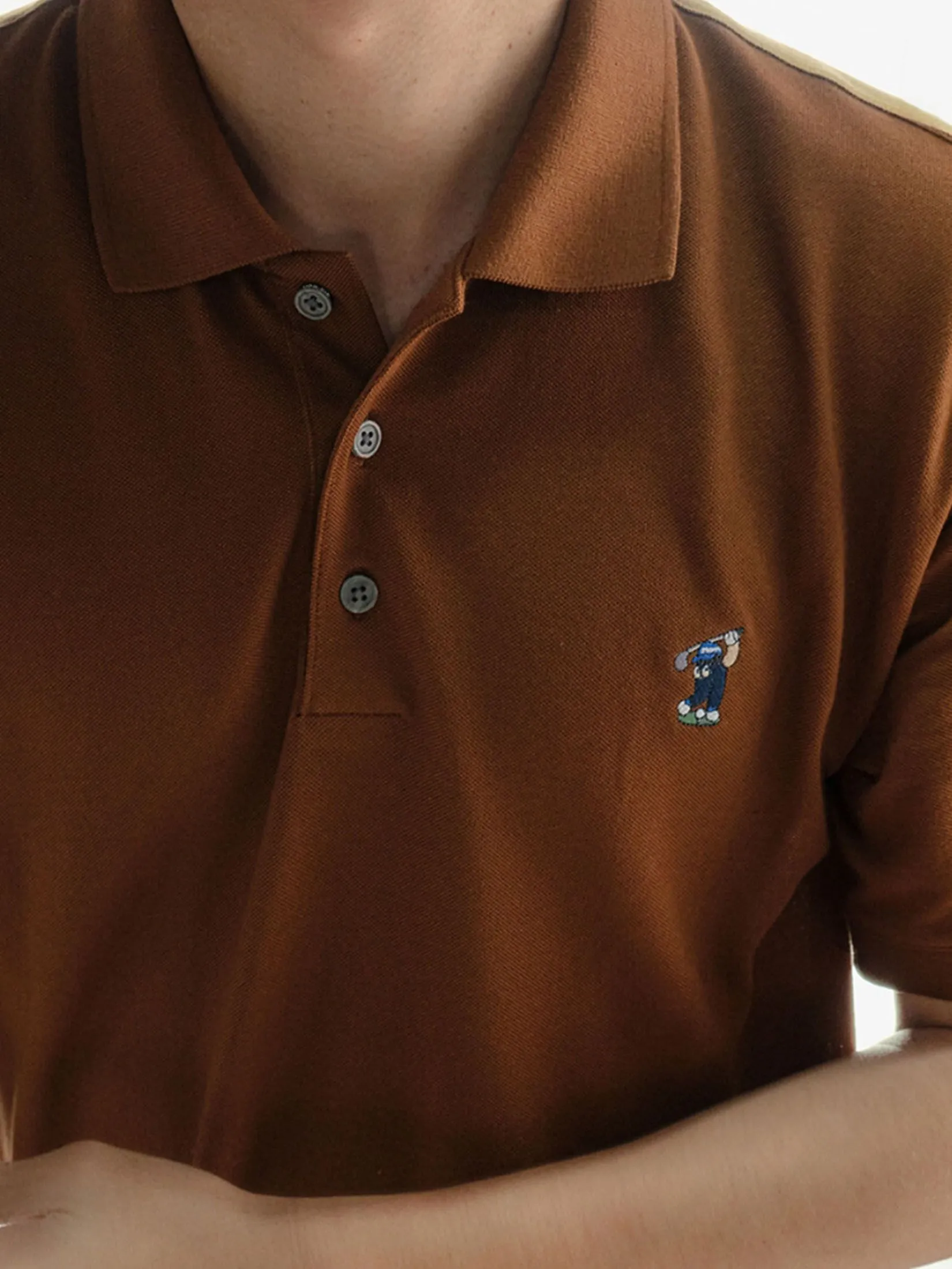 Era-won Men's Polo Slim Fit Art toy Collection Brown Era-won Men's Polo Slim Fit Art toy Collection Brown