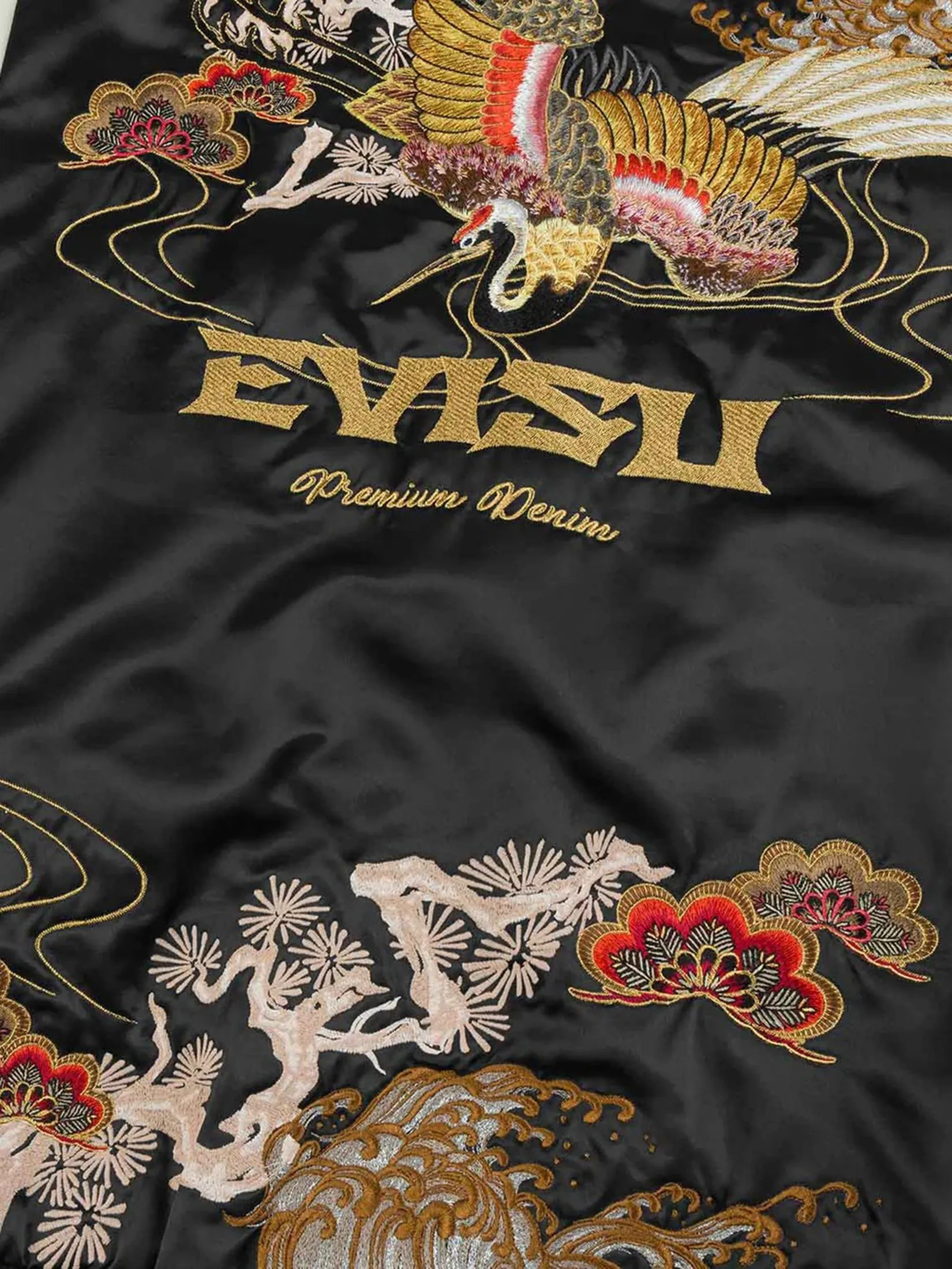 EVISU Men Jacket Crane Embroidery Regular Fit Souvenior Black EVISU Men Jacket Crane Embroidery Regular Fit Souvenior Black