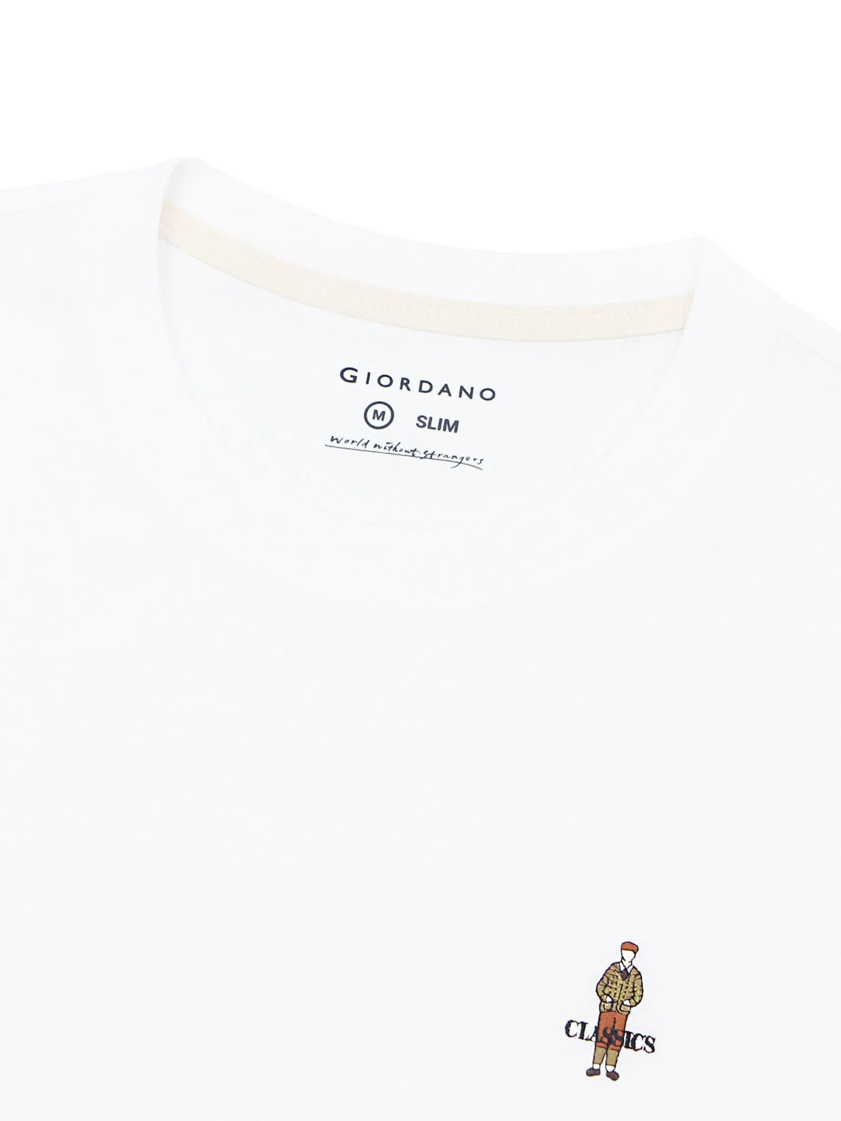 GIORDANO Men's Slim Cotton Embroidery Tee (Classic Man) White GIORDANO Men's Slim Cotton Embroidery Tee (Classic Man) White